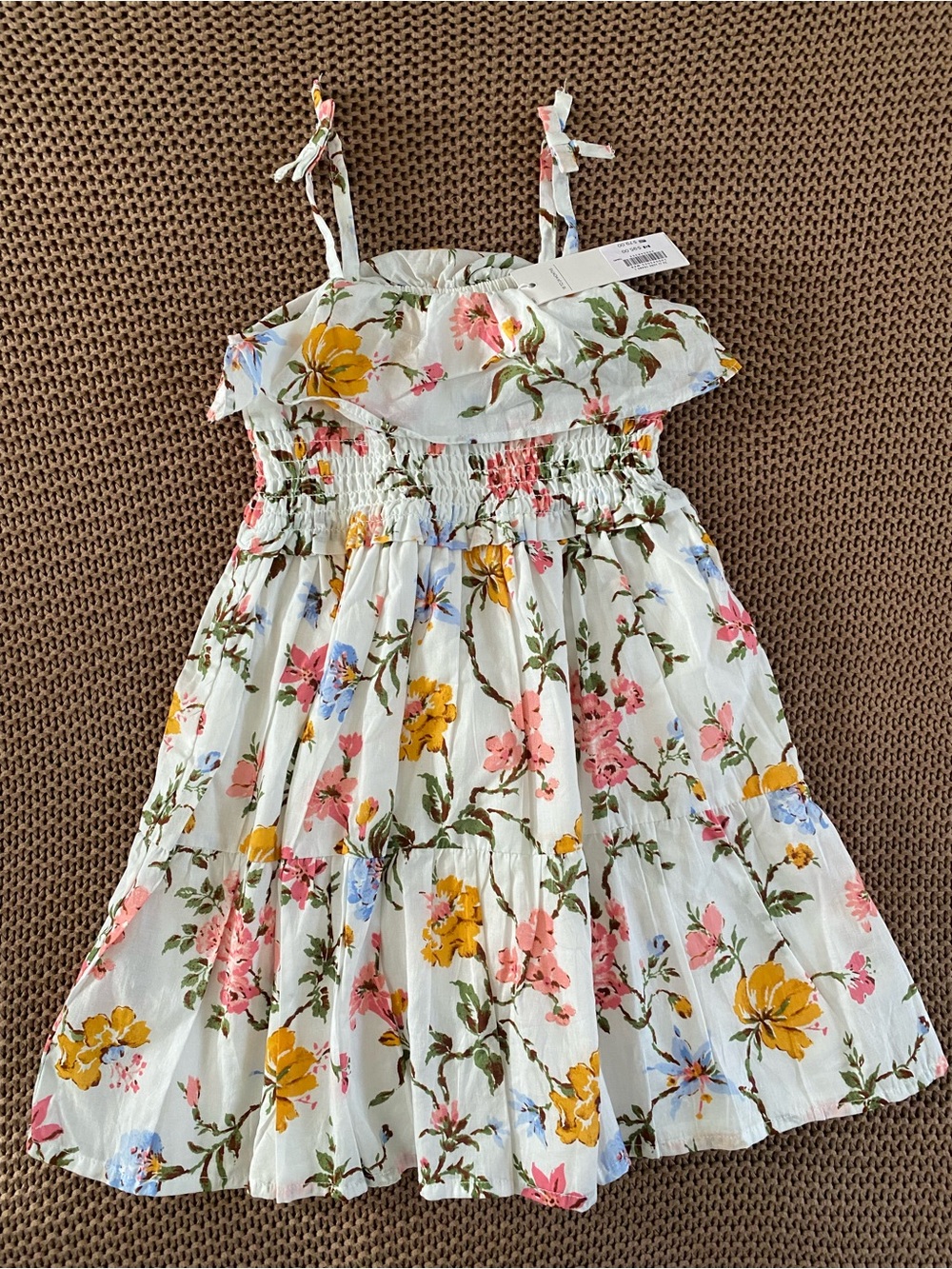 Janie and Jack White Floral Sundress with Yellow, Pink & Blue Blooms